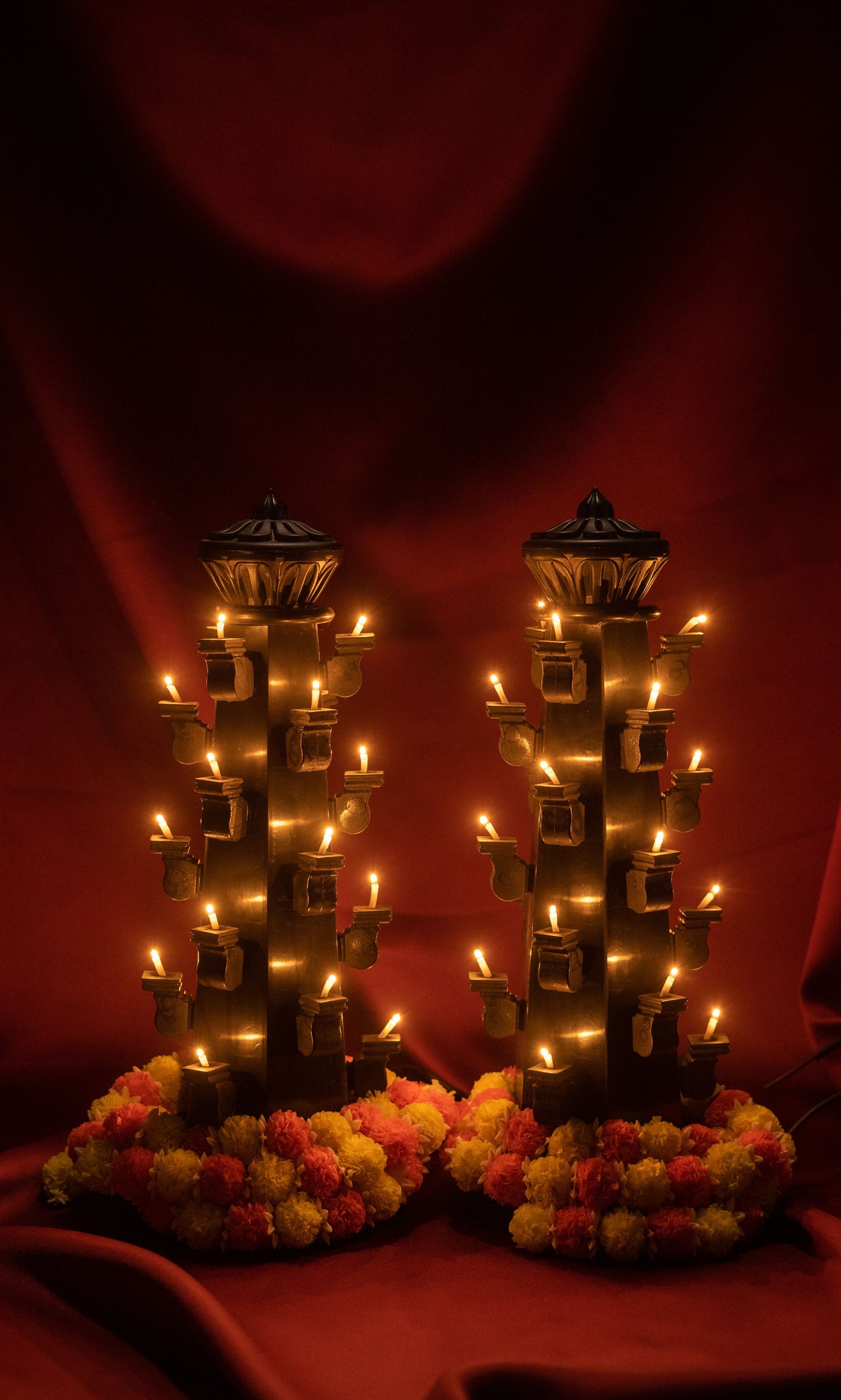 Pair of Deepmala Taper Stambhs with 21 Diyas | Ideal for Tabletop Decor