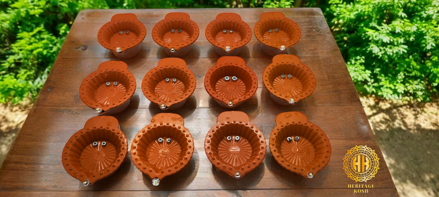 Made in India: Water Sensor LED Diyas - Pack of 12 Battery-Operated E-Diyas with Extra 36 Batteries, Warm Orange Ambient Lights for Home Decor