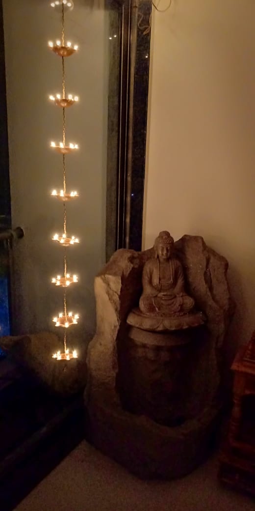 Made in India-2 Strings of 10 Vertical Hanging PVC Diyas with Brass Bell | 220-Volt or 110-Volt Options