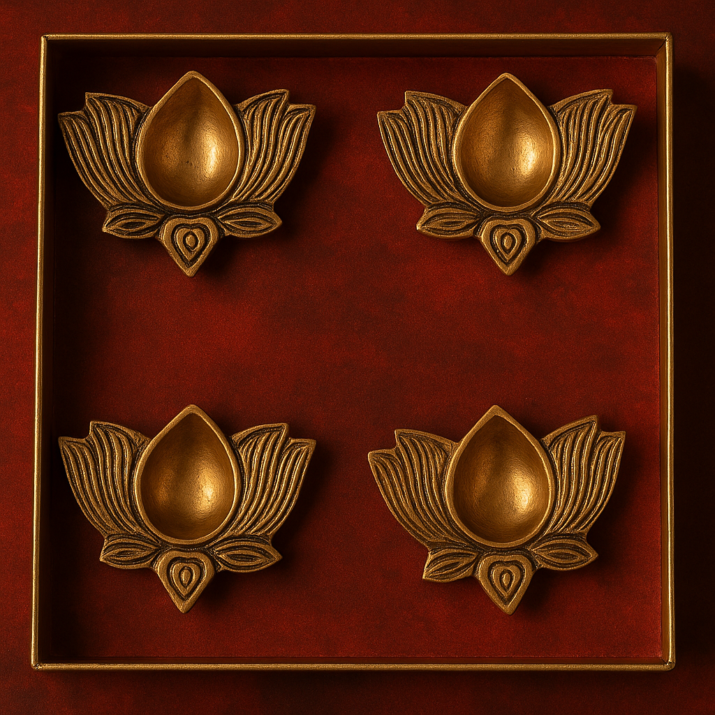 Handcrafted brass kamal diya set – Brass Decors at HeritageKosh