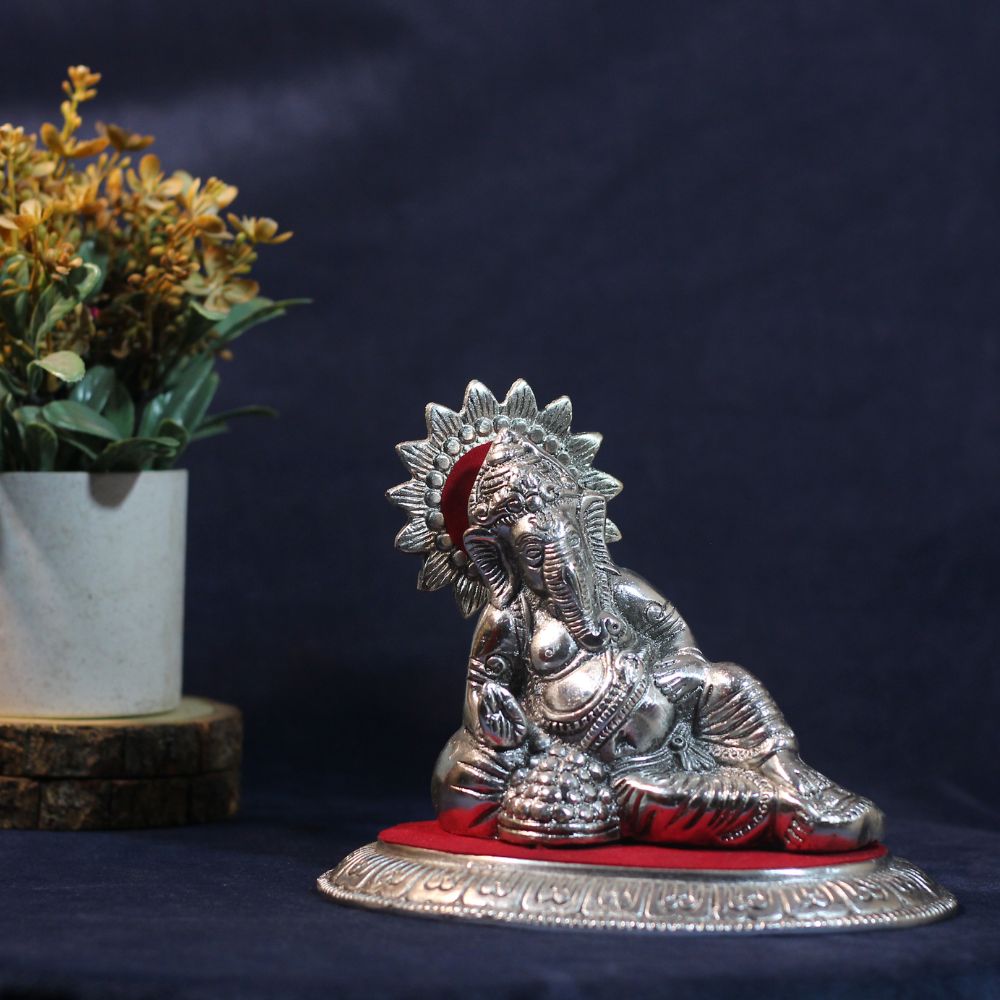 Reclining Ganesha Idol – Silver Finish — view 2