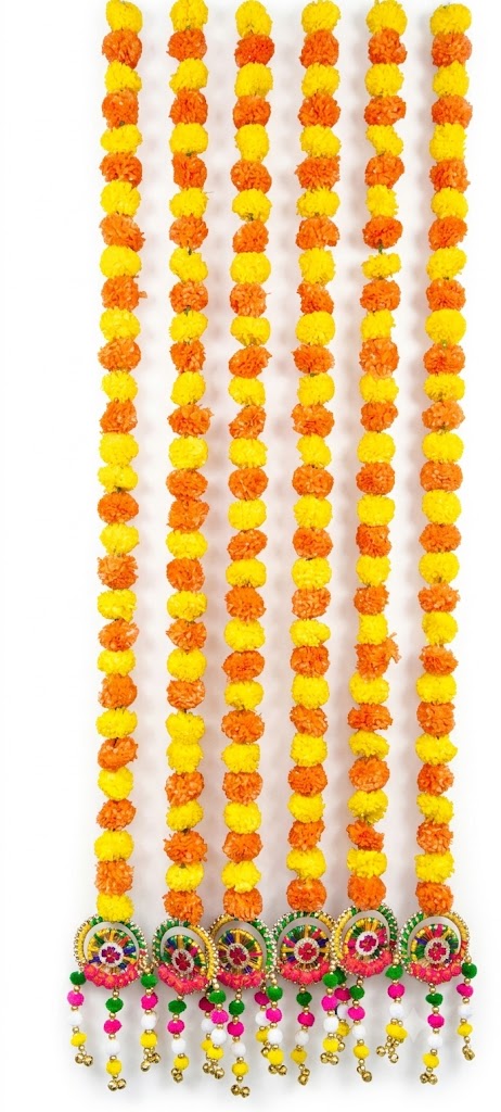Artificial Marigold Flower Toran with Decorative Rings (Pack of 6)