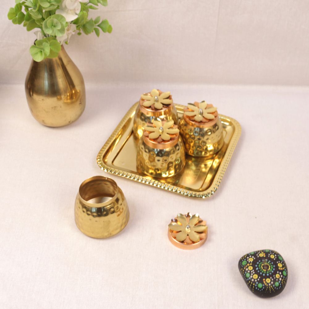 Golden Matki Set of 4 with Tray — view 2