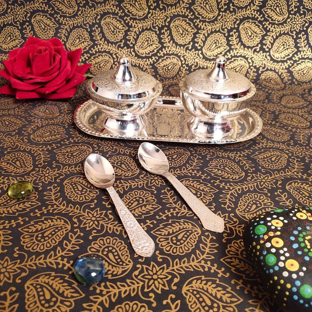 Silver Supari Bowl Set with Spoons and Tray — view 2