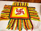 Handcrafted Festive Puja Rangoli Chowki Decor with Swastik – 15 Inch