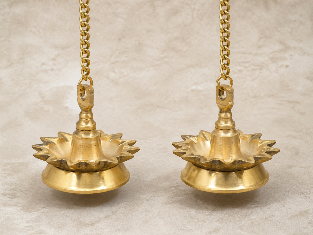 Brass Sunray Hanging Diyas – Set of 2