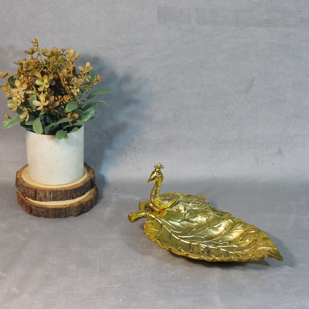 Peacock Leaf Serving Platter – Gold Finish — view 8