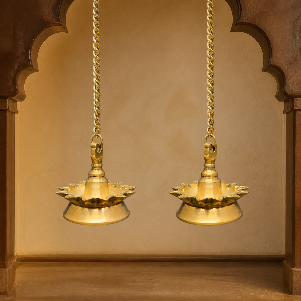 Brass Sunray Hanging Diyas – Set of 2