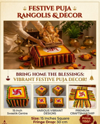 Handcrafted Festive Puja Rangoli Chowki Decor with Swastik – 15 Inch