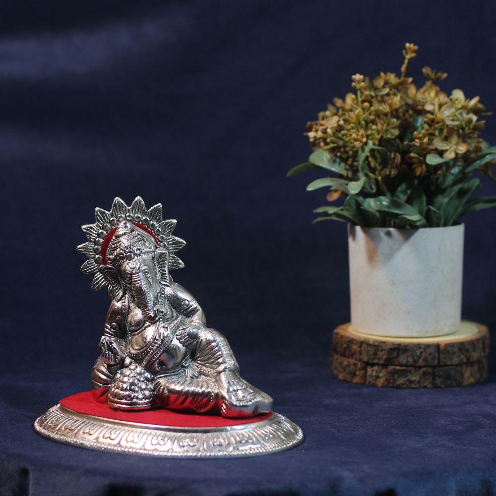 Reclining Ganesha Idol – Silver Finish — view 3