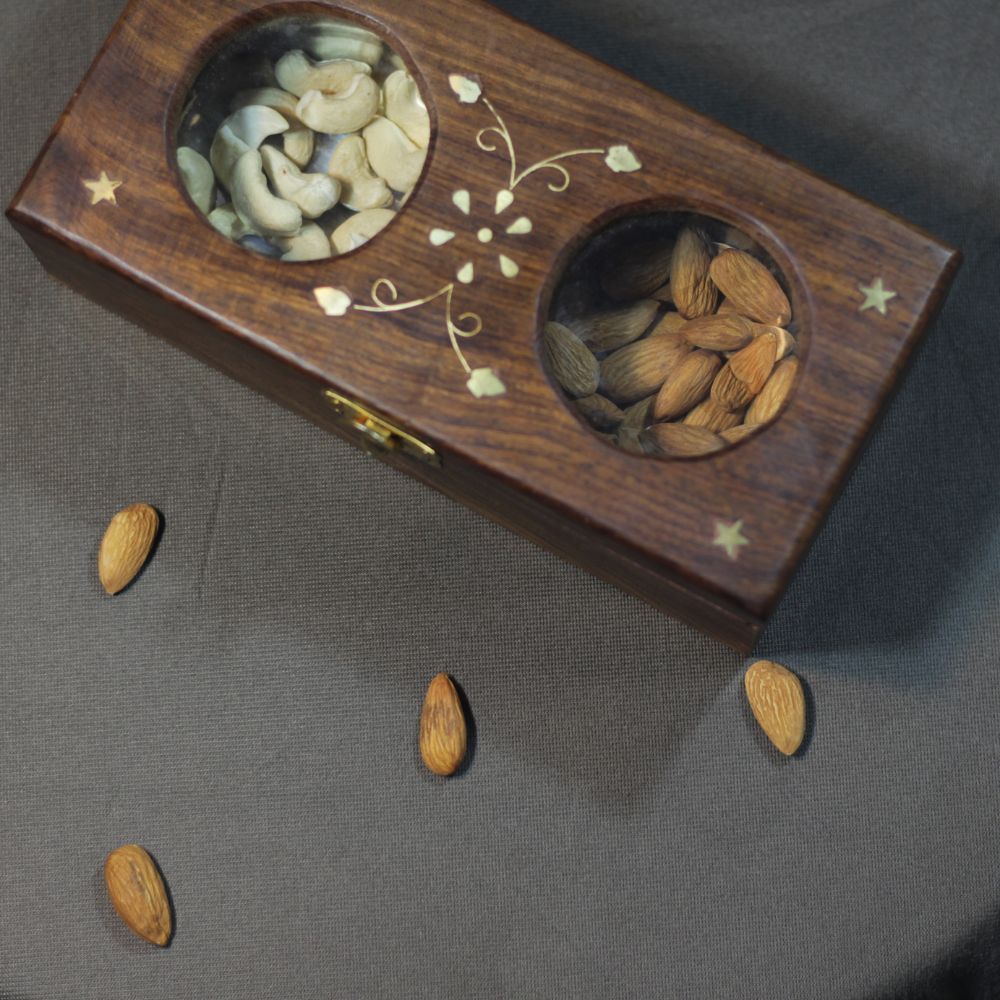 Wooden Dryfruit Box – 2 Bowl, 8x4
