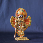 Banke Bihari Krishna Idol – 9 inch — Silver tone with orange, blue and gold meenakari work