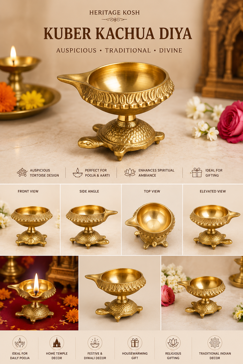 Kuber Kachua Diya – Traditional Tortoise Pooja Lamp for Mandir & Festive Décor