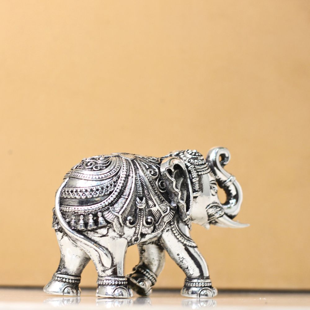 Silver-Finish Elephant Figurines – Set of 2 — Antique silver tone