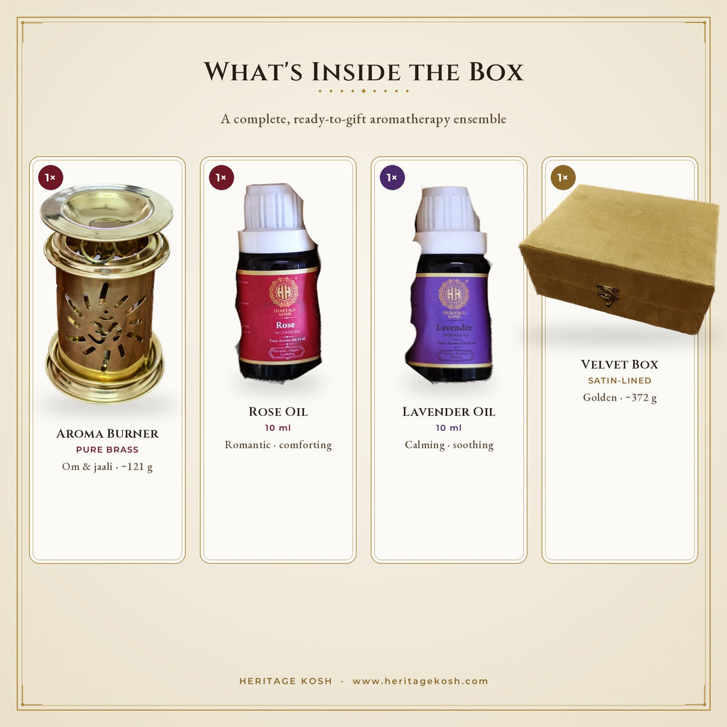 What is included in the Heritage Kosh aroma burner gift set
