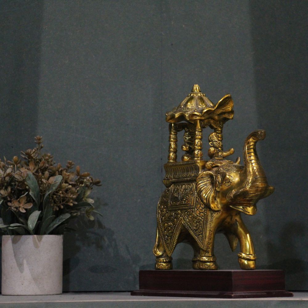 Ambabari Elephant on Wooden Base – Gold Finish — view 7