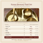 Kansa thali set specifications - weights and dimensions of all 6 pieces