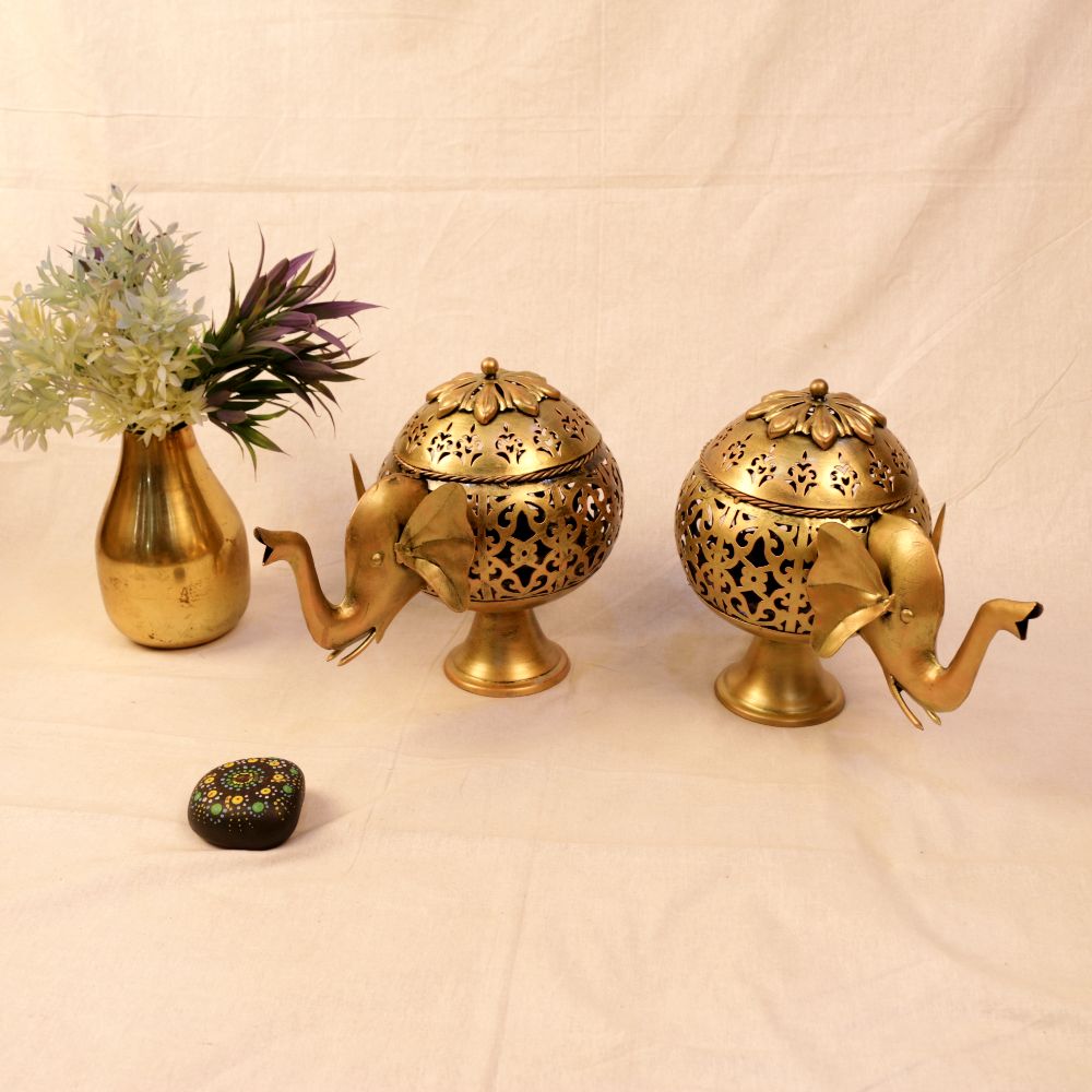 Elephant Storage Box — Antique gold tone