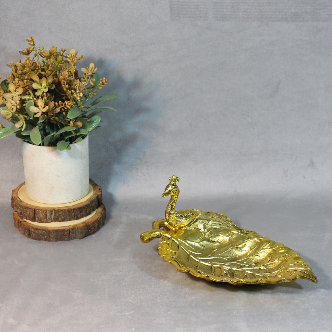 Peacock Leaf Serving Platter – Gold Finish — view 7