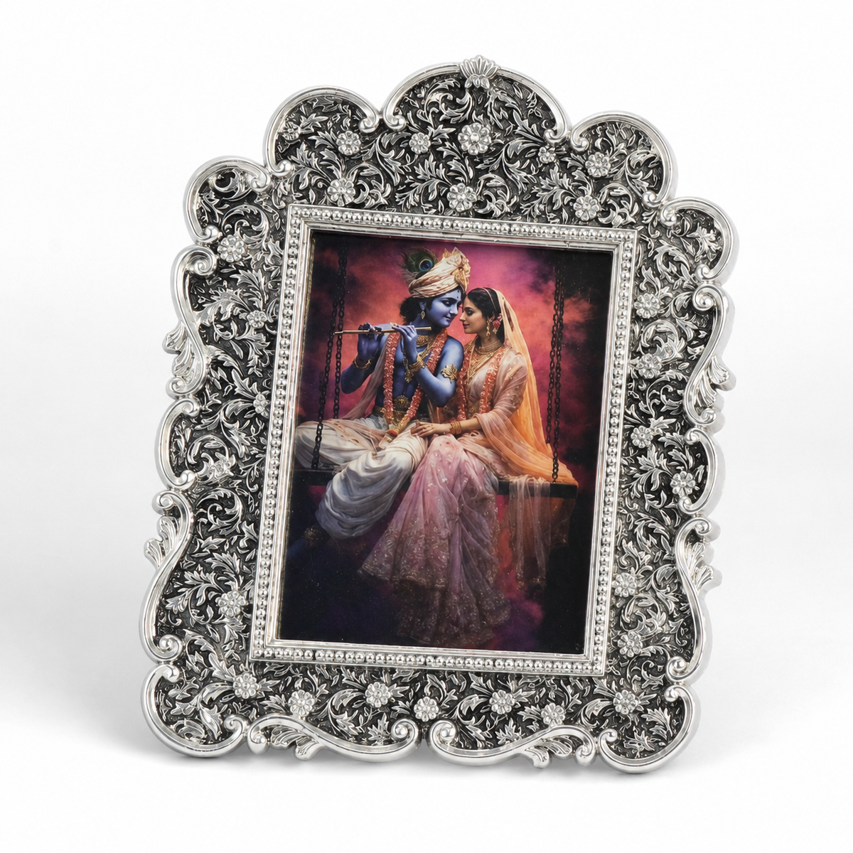 Radha Krishna Photo Frame – Silver Finish, Boxed