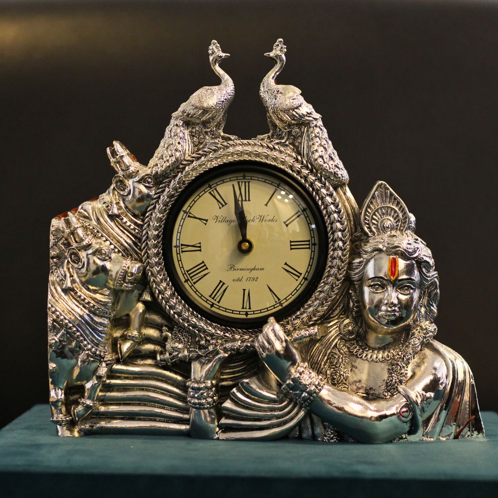 Krishna Twin Peacock Table Clock — view 3