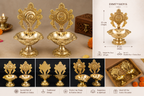 Shankh Chakra Standing Diya Pair – Handcrafted Golden Metallic Pooja Set
