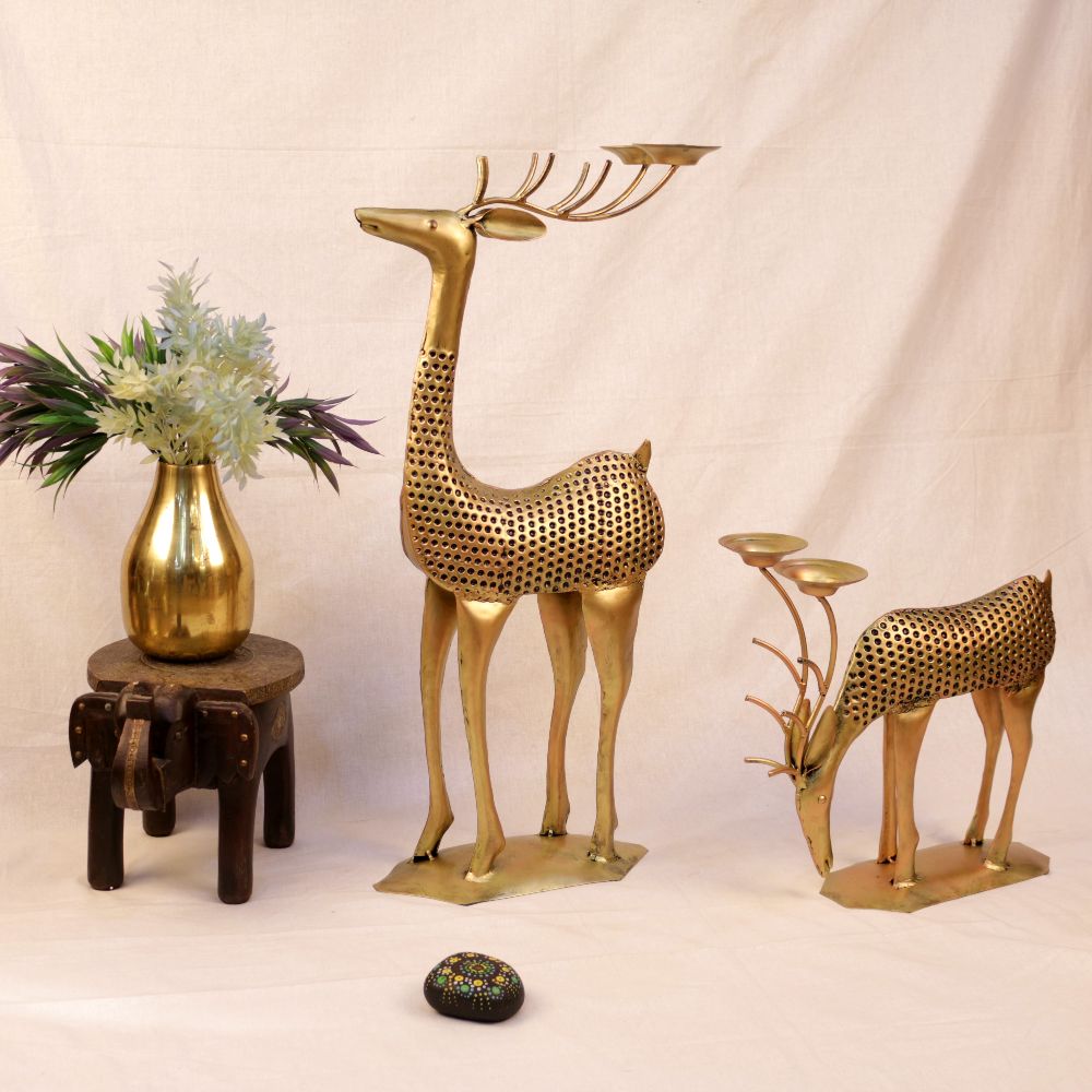 Painted Deer Candle Stand – Set of 2 — view 3