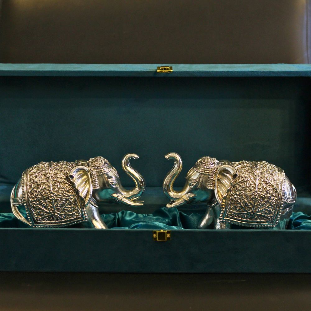 Silver-Clad Elephant Pair – 6 inch
