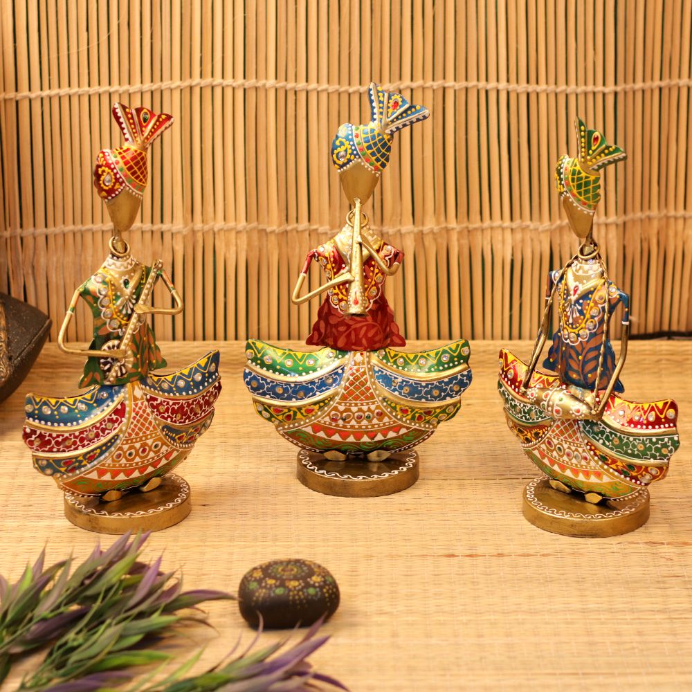 Painted Musician Figurines – Set of 3, 13 inch — Multicolour hand-painting over iron
