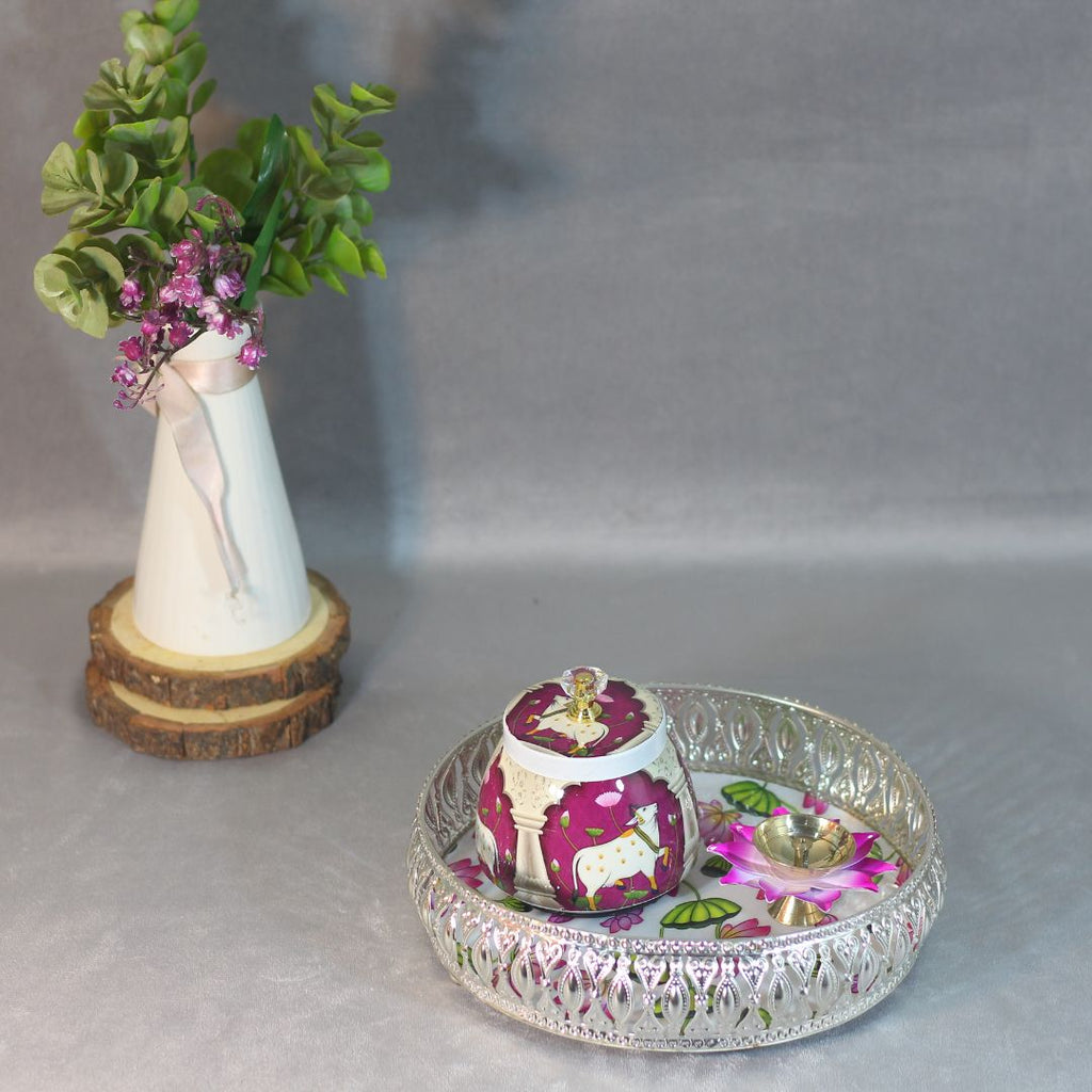 Iron Jali Basket with Meenakari Bowl and Diya