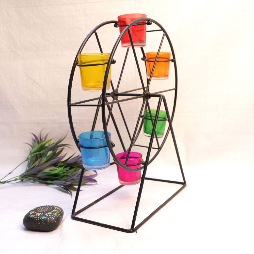 Ferris Wheel Tealight Stand with Coloured Glass — view 2