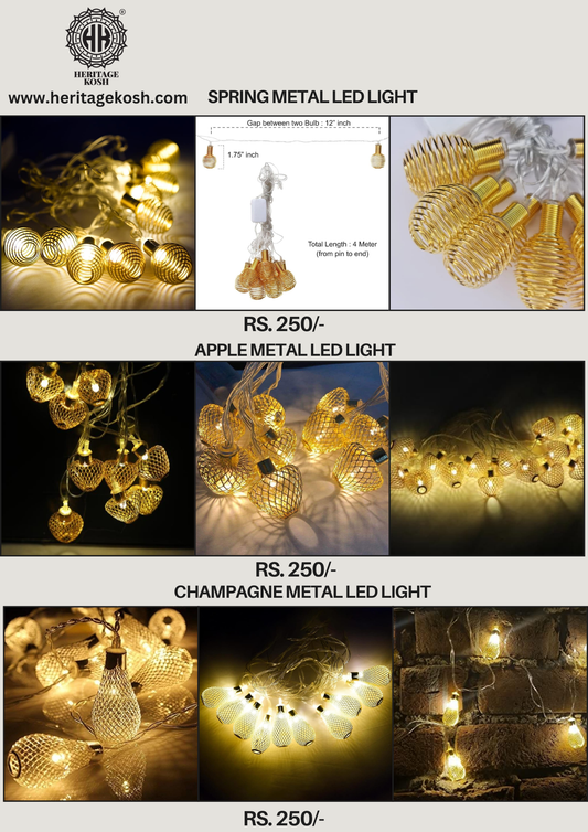 Heritage Kosh 4-Meter Decorative Metal Spring LED String Lights | Water-Resistant Indoor & Outdoor Lights | Ideal for Home Décor, Festivals, Parties & More