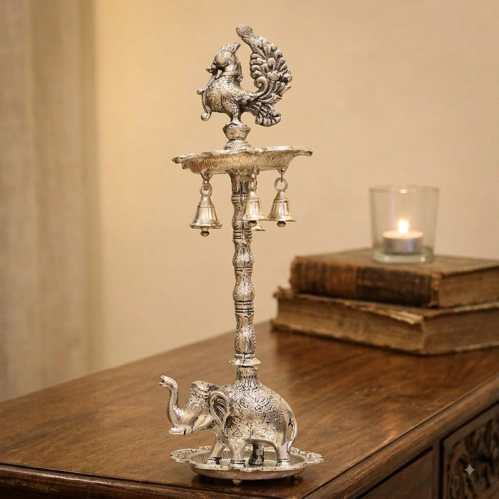 Elephant Peacock Samai Oil Lamp – Large