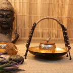 Rose Arch Basket with Lidded Bird Bowl — Antique gold with a dark iron arch