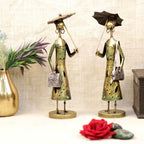 Painted Umbrella Ladies – Set of 2 — Antique green-gold with painted detailing