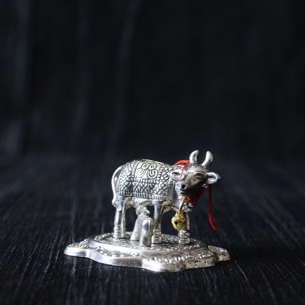 Silver-Finish Cow and Calf Idol – Small — view 3