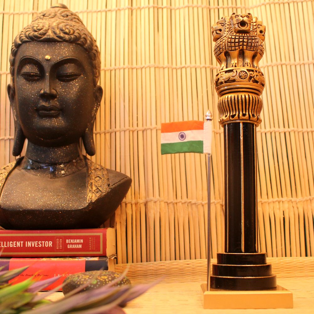 Wooden Ashok Pillar with Flag – 12 inch — view 3