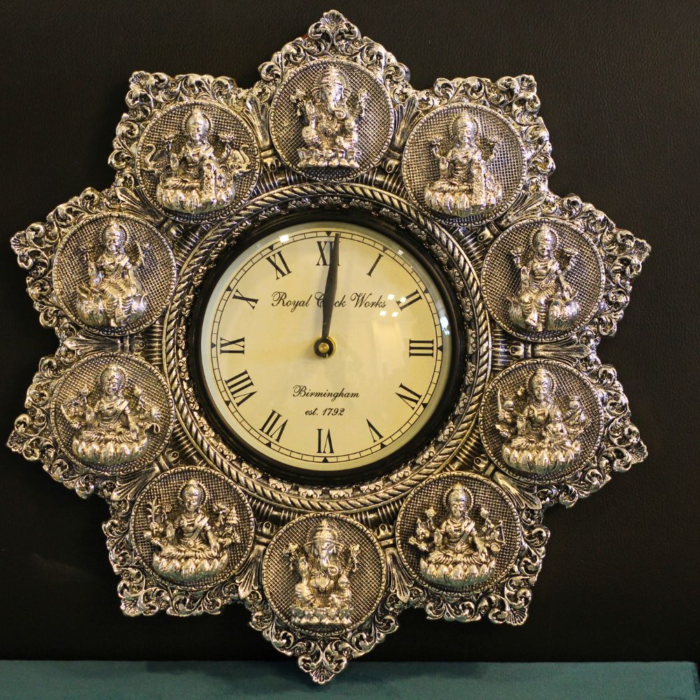 Ashtalaxmi Wall Clock – Silver Finish