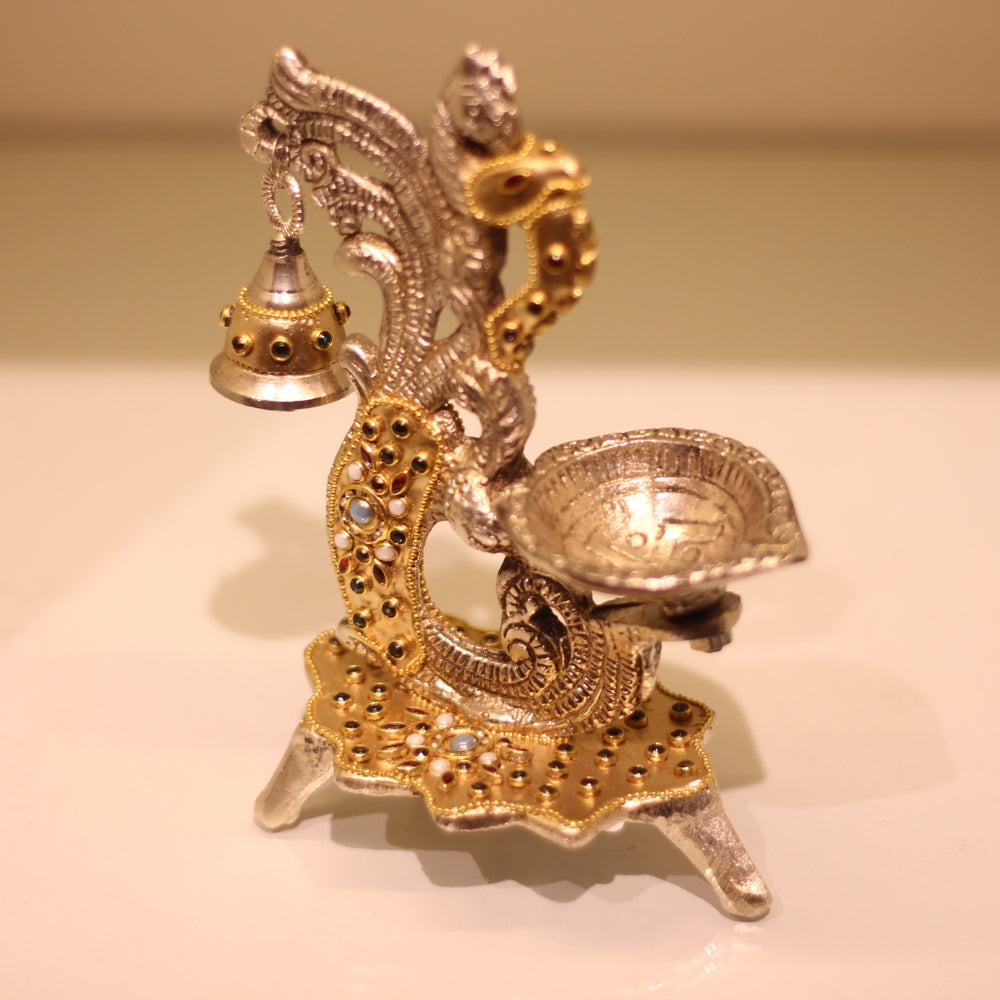 Double Ghanti Diya Stand – Gold Finish