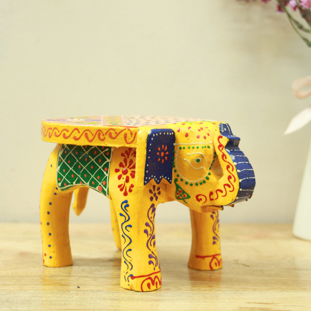 Hand-Painted Elephant Stool – 4 inch — view 5