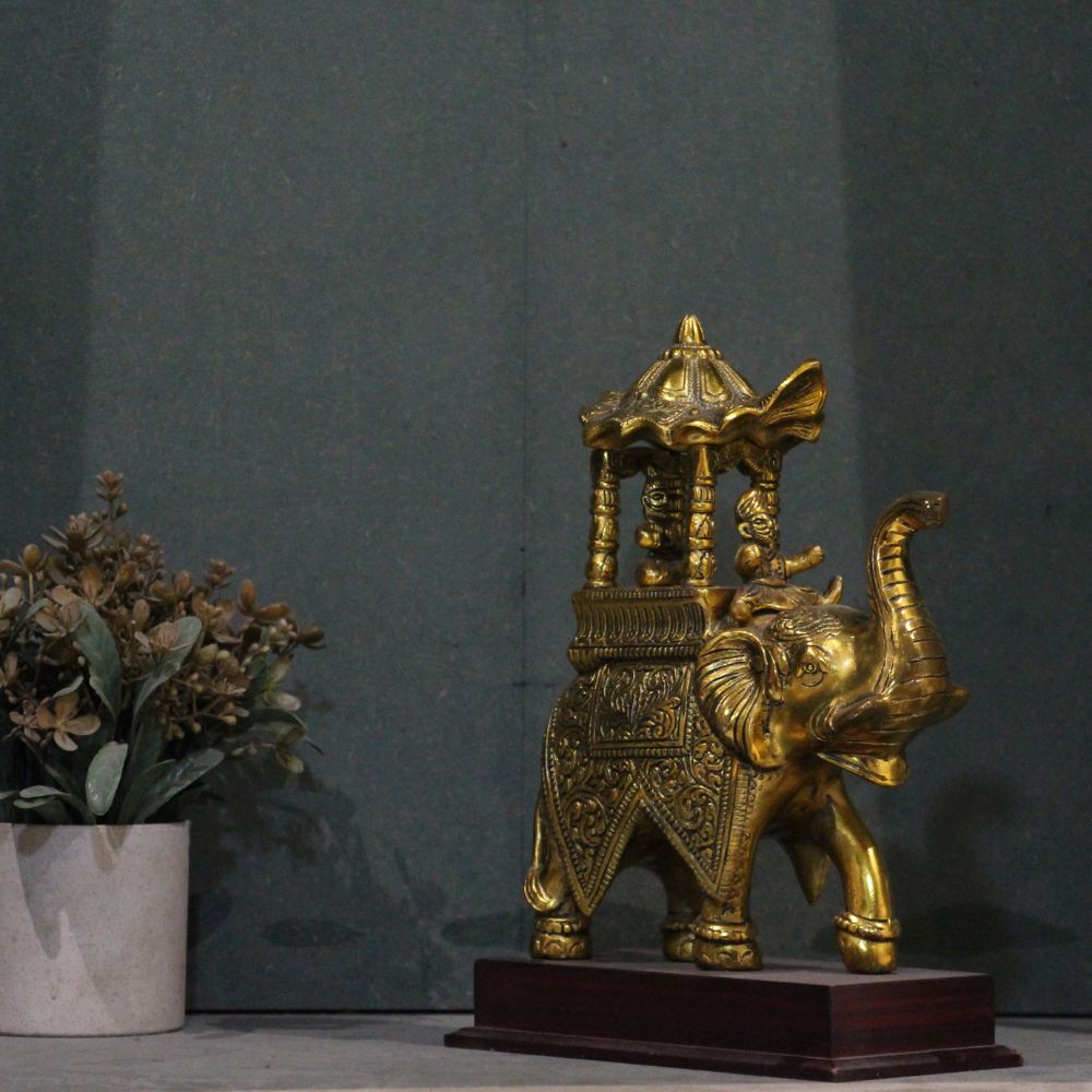 Ambabari Elephant on Wooden Base – Gold Finish — view 6