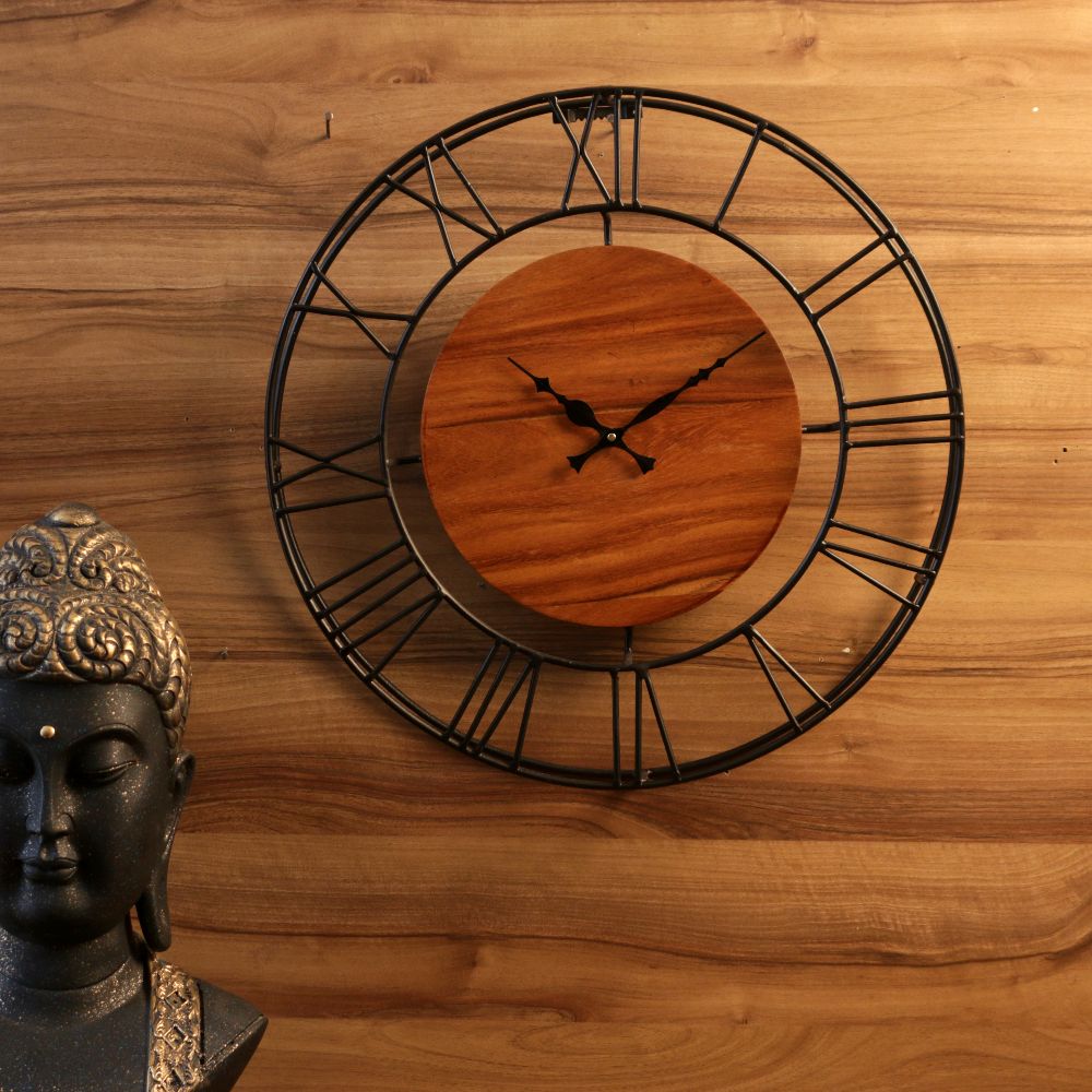 Geometric Iron and Wood Open-Dial Wall Clock — view 4
