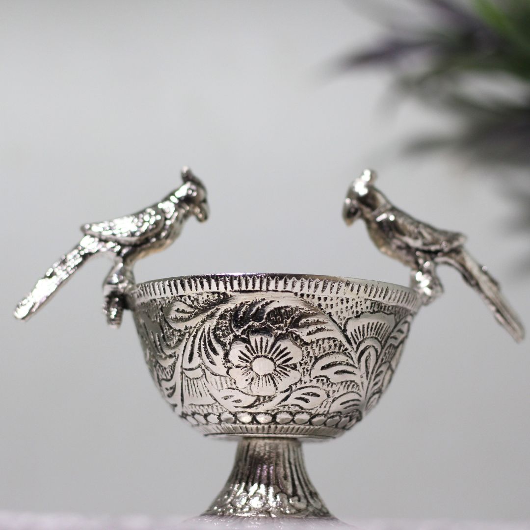 Silver-Finish Parrot Bowl