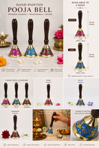 Hand-Painted Pooja Bell with Wooden Handle – Traditional Decorative Temple Bell