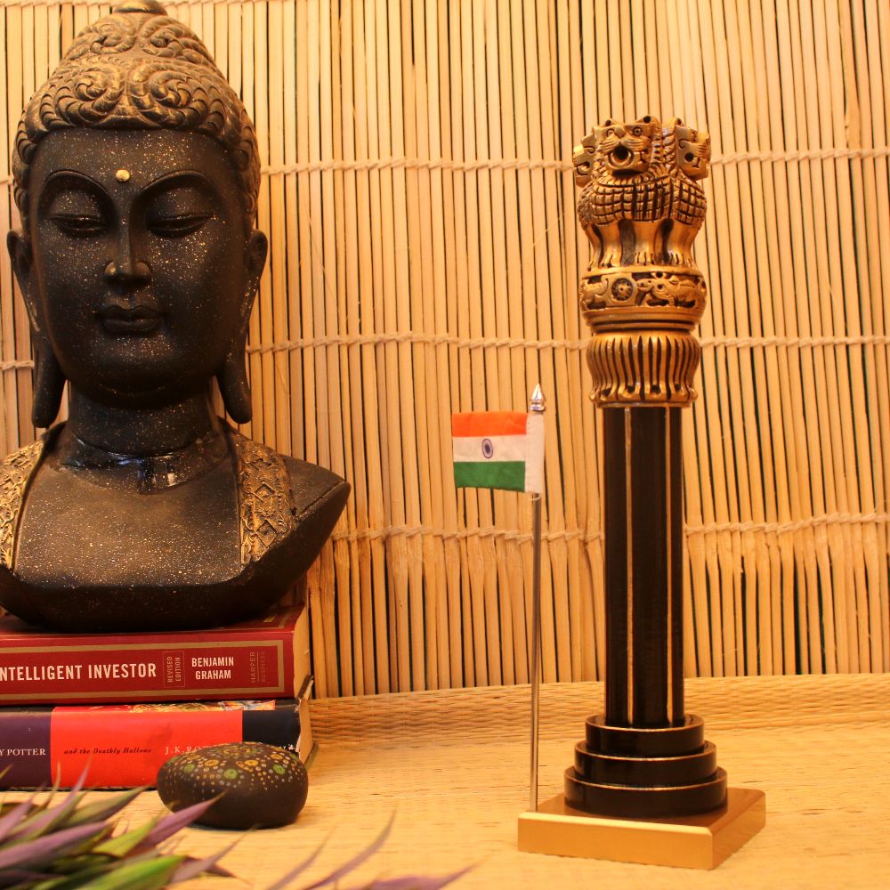 Wooden Ashok Pillar with Flag – 10 inch — view 4