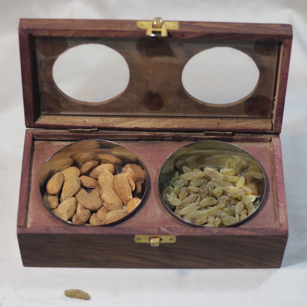 Wooden Dryfruit Box – 2 Bowl, 8x4