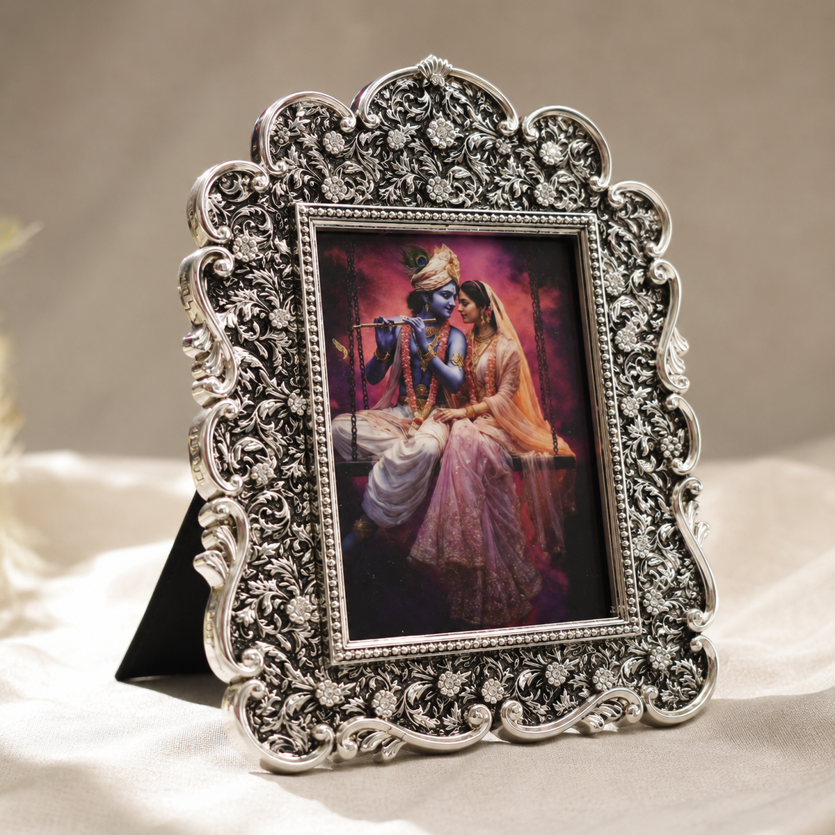 Radha Krishna Photo Frame – Silver Finish, Boxed