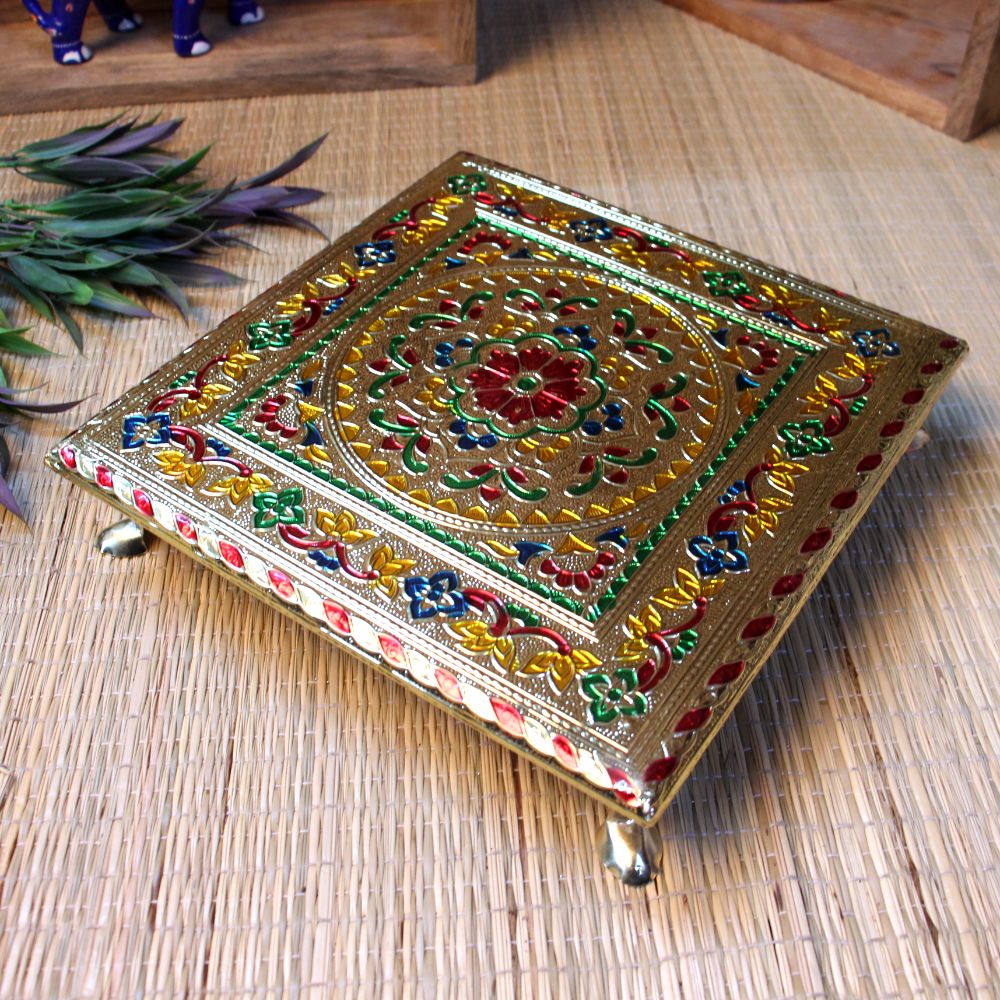 Meenakari-Painted Chowki – 10x10 inch