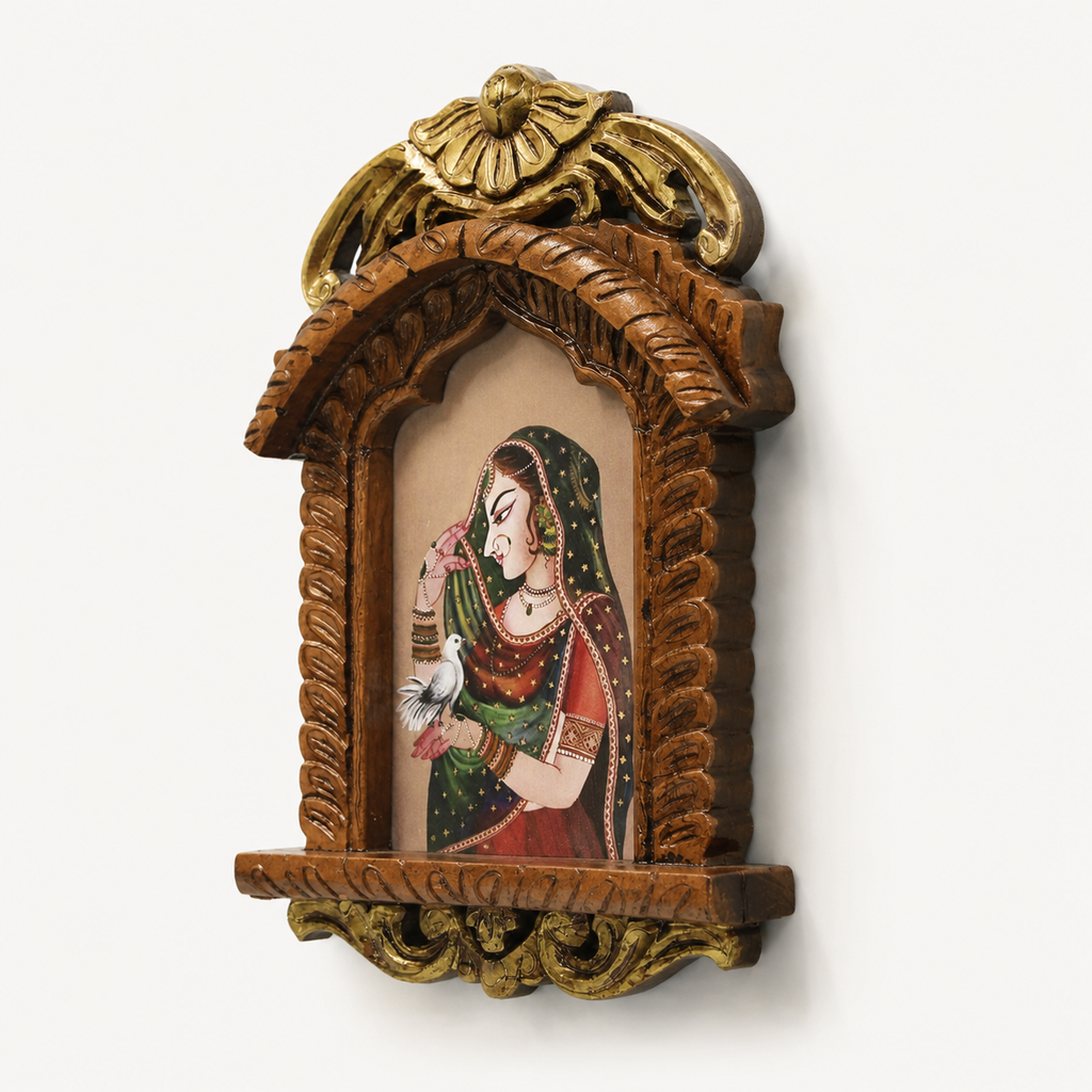 Painted Wooden Jharokha Wall Hanging – 16 inch