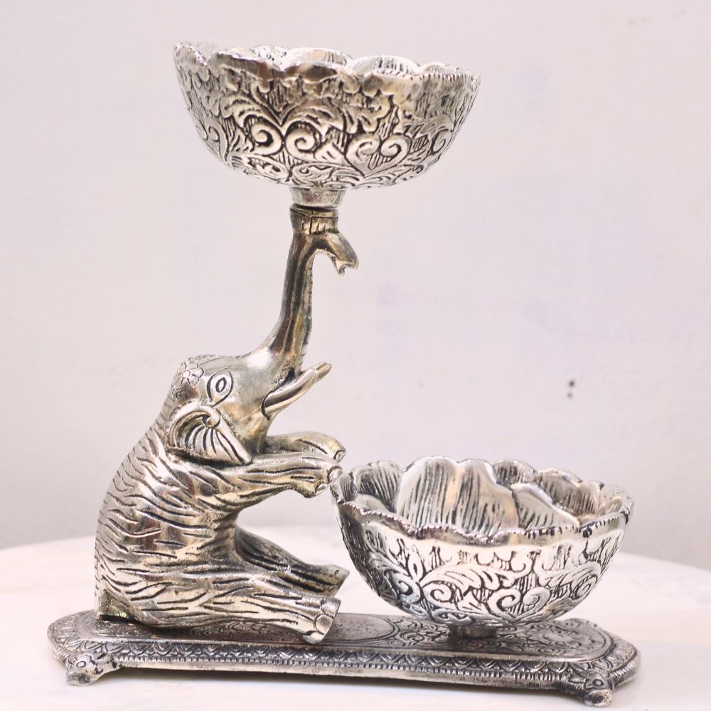 Elephant Twin Bowl Stand – Silver Finish — view 3